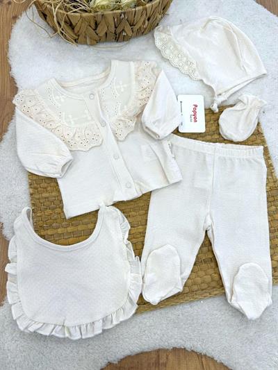 Yalinga Güpürlü Yenidoğan Kız Bebek 5li Zıbın Set Hastane Çıkışı