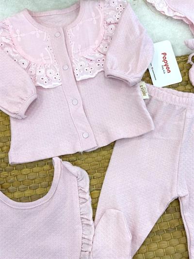 Yalinga Güpürlü Yenidoğan Kız Bebek 5li Zıbın Set Hastane Çıkışı