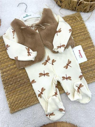 Yusufçuk Desenli Yelekli Kız Bebek Tulum (0-3/3-6 Ay)