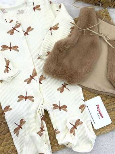 Yusufçuk Desenli Yelekli Kız Bebek Tulum (0-3/3-6 Ay)