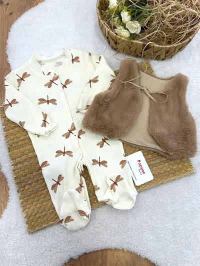 Yusufçuk Desenli Yelekli Kız Bebek Tulum (0-3/3-6 Ay)