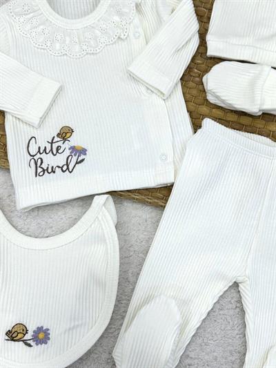 Zagora Cute Bird Nakışlı Yenidoğan Kız Bebek 5li Zıbın Set