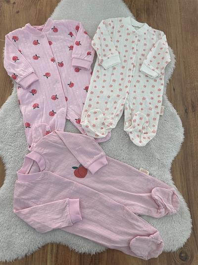 Enegu Çiçekli Jakarlı Kız Bebek 3lü Tulum Set 0-3/3-6 Ay