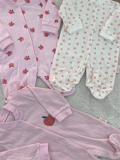 Enegu Çiçekli Jakarlı Kız Bebek 3lü Tulum Set 0-3/3-6 Ay