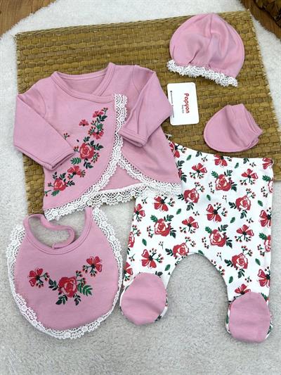 Flower Garden Yenidoğan Kız Bebek 5li Zıbın Set Hastane Çıkışı