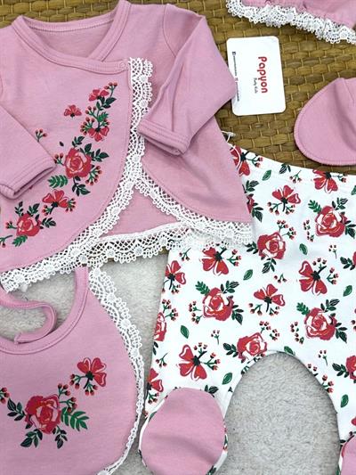 Flower Garden Yenidoğan Kız Bebek 5li Zıbın Set Hastane Çıkışı
