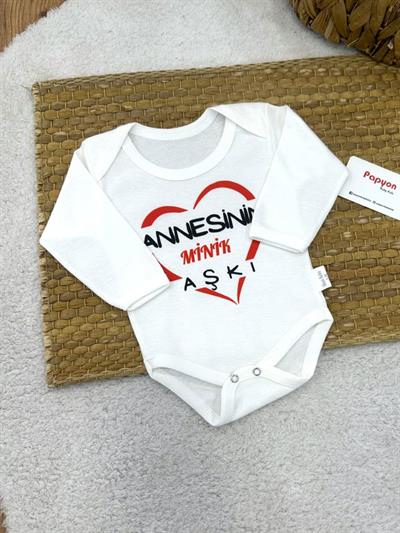 Annesinin Minik Aşkı Yazılı Uzun Kollu Çıtçıtlı Badi (0-3/3-6/6-9/9-12/12-18 Ay)