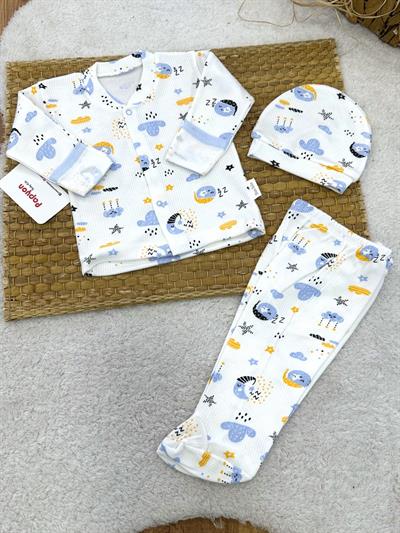 Ay Bulut Baskılı Yenidoğan Erkek Bebek Pijama Takımı (0-3 Ay)