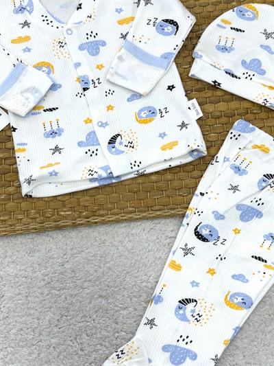 Ay Bulut Baskılı Yenidoğan Erkek Bebek Pijama Takımı (0-3 Ay)