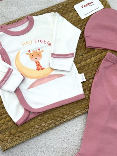 Ay Zürafa Baskılı Yenidoğan Bebek 3lü Zıbın Takımı (0-3 Ay)