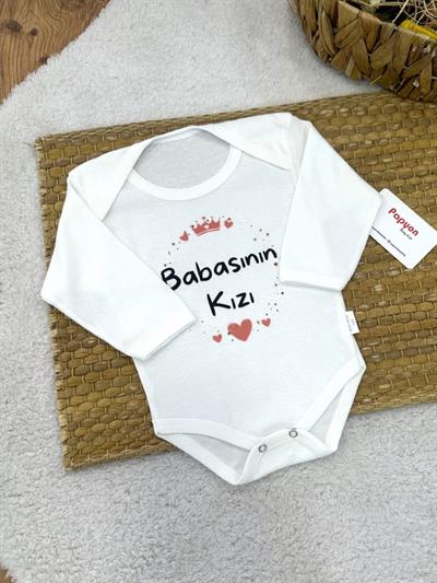 Babasının Kızı Yazılı Uzun Kollu Çıtçıtlı Badi (0-3/3-6/6-9/9-12/12-18 Ay)