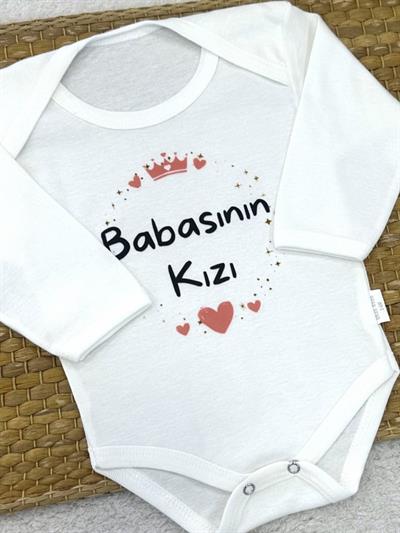 Babasının Kızı Yazılı Uzun Kollu Çıtçıtlı Badi (0-3/3-6/6-9/9-12/12-18 Ay)