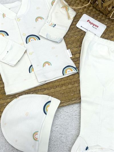 Gökkuşağı Baskılı Yenidoğan Uniseks Bebek Pijama Takımı (0-3 Ay)