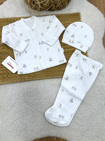 Kızaklı Penguen Baskılı Yenidoğan Uniseks Bebek Pijama Takımı (0-3 Ay)