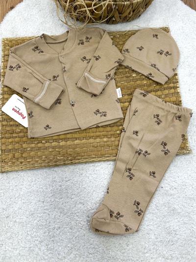 Meşe Palamudu Baskılı Yenidoğan Uniseks Bebek Pijama Takımı (0-3 Ay)