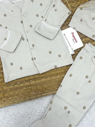 Pamuk Desenli Yenidoğan Uniseks Bebek Pijama Takımı (0-3 Ay)