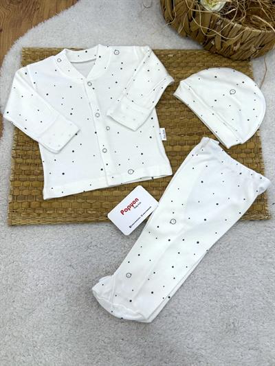 Puanlı Baskılı Yenidoğan Uniseks Bebek Pijama Takımı (0-3 Ay)