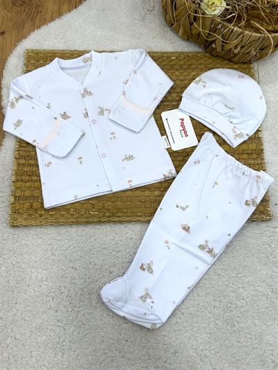 Tavşan Baskılı Yenidoğan Uniseks Bebek Pijama Takımı (0-3 Ay)