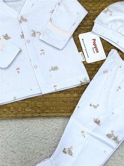 Tavşan Baskılı Yenidoğan Uniseks Bebek Pijama Takımı (0-3 Ay)
