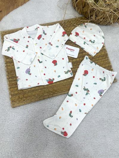 Elma Kurdu Baskılı Yenidoğan Uniseks Bebek Pijama Takımı (0-3 Ay)
