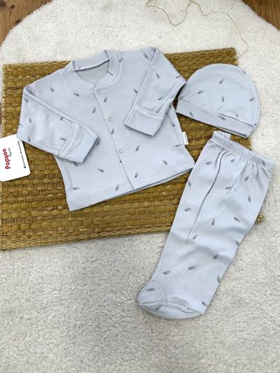 Yaprak Baskılı Yenidoğan Uniseks Bebek Pijama Takımı (0-3 Ay)