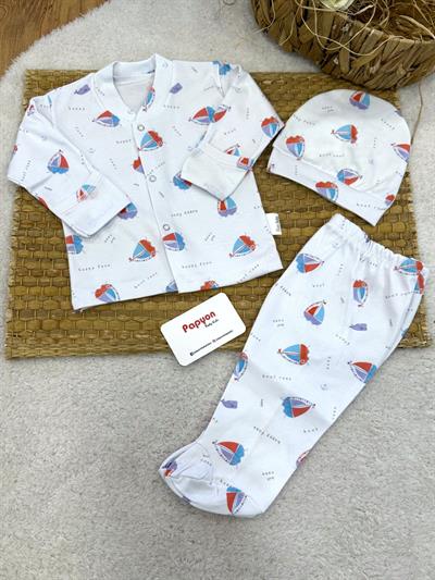 Yelkenli Baskılı Yenidoğan Erkek Bebek Pijama Takımı (0-3 Ay)