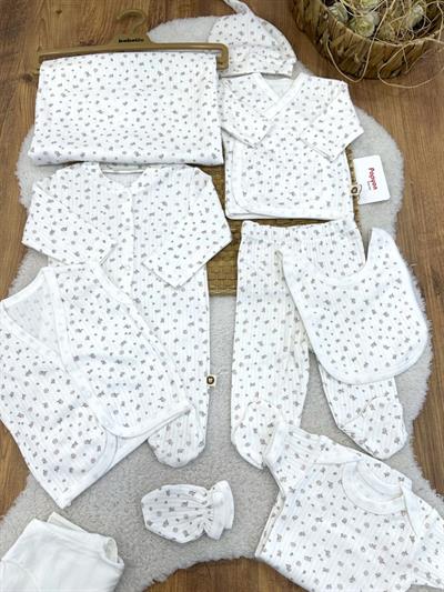 Çiçek Desenli Fitilli Yenidoğan Kız Bebek 10lu Zıbın Set Hastane Çıkışı