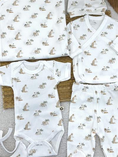 Safari Baskılı Fitilli Yenidoğan Erkek Bebek 7li Zıbın Set Hastane Çıkışı