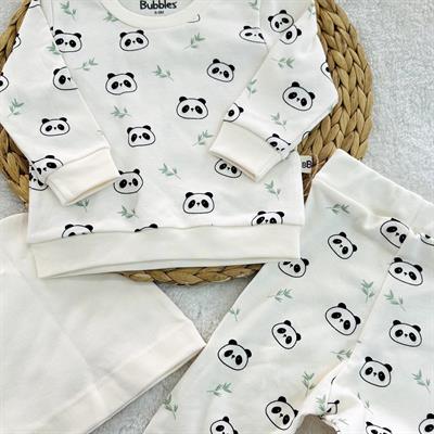 Panda Baskılı Omuzdan Patlı Uniseks Bebek Organik 3lü Takım 3-6/6-9/9-12/12-18 Ay