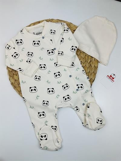 Panda Organik Unisex Bebek Bere Tulum Set 0-3/3-6 Ay