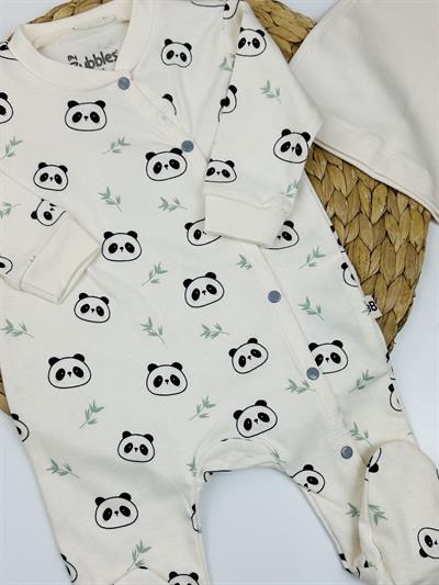 Panda Organik Unisex Bebek Bere Tulum Set 0-3/3-6 Ay