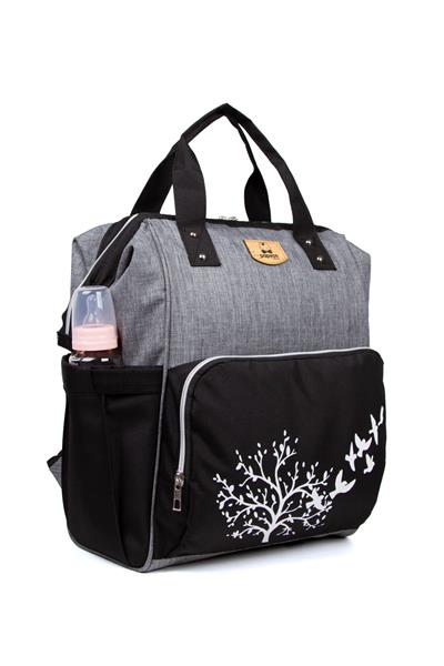 Ağaç Kuş Baskılı Anne Bebek Bakım Sırt Çantası Biberon Termos Gözlü Puset Askı Aparatlı