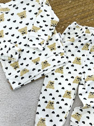Ayıcık Kalp Desenli Uniseks Bebek Pijama Takımı (6-9/9-12/12-18/18-24 Ay)