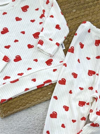 Büyük Kalp Desenli Kız Bebek Pijama Takımı (6-9/9-12/12-18/18-24 Ay)