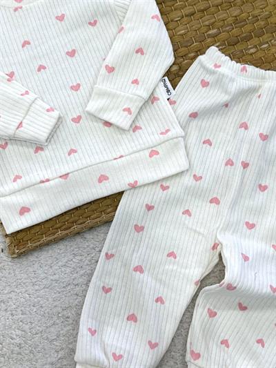 Kalp Desenli Kız Bebek Pijama Takımı (6-9/9-12/12-18/18-24 Ay)
