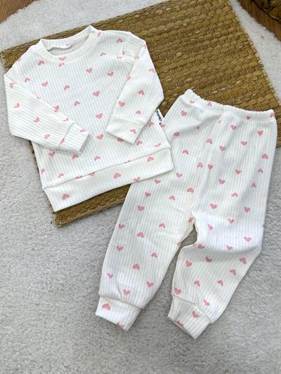 Kalp Desenli Kız Bebek Pijama Takımı (6-9/9-12/12-18/18-24 Ay)