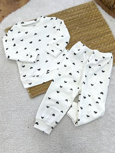 Kalp Desenli Uniseks Bebek Pijama Takımı (6-9/9-12/12-18/18-24 Ay)