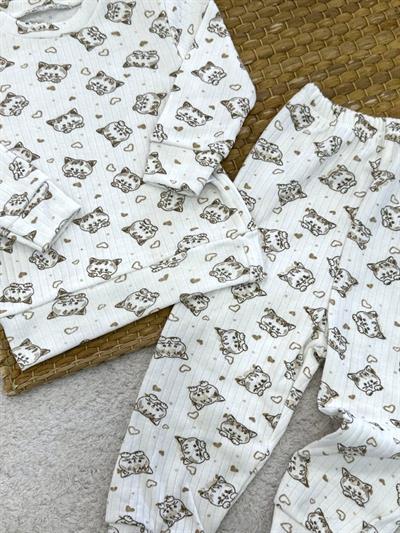 Kedi Desenli Uniseks Bebek Pijama Takımı (6-9/9-12/12-18/18-24 Ay)