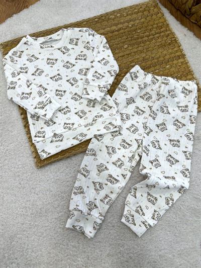 Kedi Desenli Uniseks Bebek Pijama Takımı (6-9/9-12/12-18/18-24 Ay)