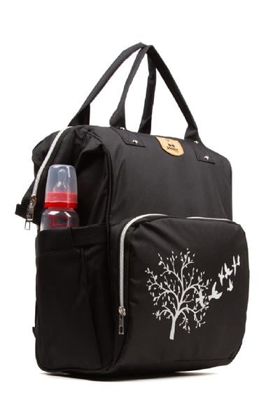 Ağaç Kuş Baskılı Anne Bebek Bakım Sırt Çantası Biberon Termos Gözlü Puset Askı Aparatlı