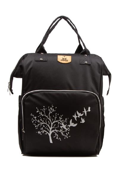 Ağaç Kuş Baskılı Anne Bebek Bakım Sırt Çantası Biberon Termos Gözlü Puset Askı Aparatlı