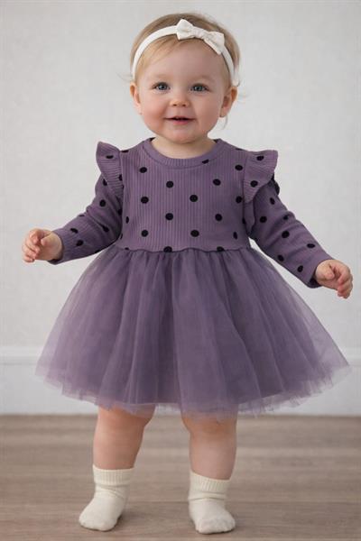 Puanlı Fitilli Eteği Tüllü Kız Bebek Elbise 6-9/9-12/12-24/24-36 Ay