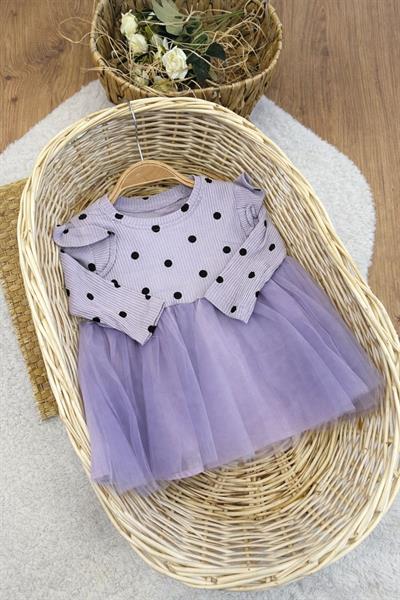Puanlı Fitilli Eteği Tüllü Kız Bebek Elbise 6-9/9-12/12-24/24-36 Ay