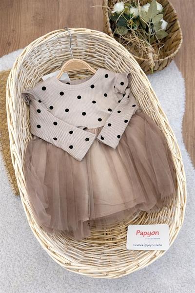 Puanlı Fitilli Eteği Tüllü Kız Bebek Elbise 6-9/9-12/12-24/24-36 Ay