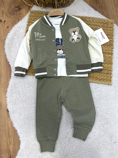 Süzene Ayıcık Nakışlı Kolej Ceketli Erkek Bebek 3lü Takım (6-9/9-12/12-18/18-24 Ay)