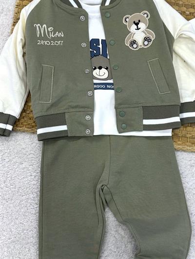 Süzene Ayıcık Nakışlı Kolej Ceketli Erkek Bebek 3lü Takım (6-9/9-12/12-18/18-24 Ay)