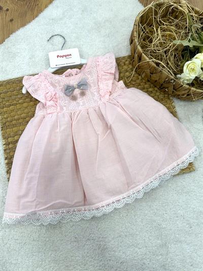 Fiyonklu Güpürlü Kız Bebek Elbise (3-6/6-9/9-12/12-18 Ay)