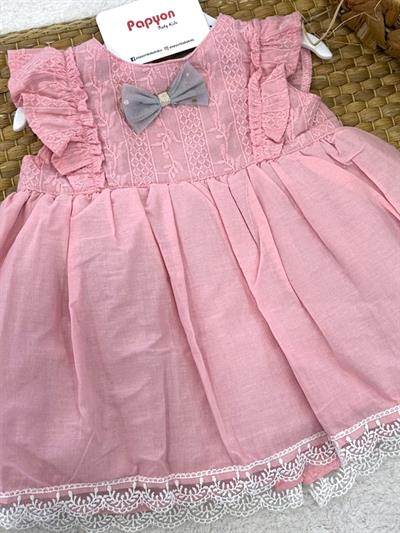 Fiyonklu Güpürlü Kız Bebek Elbise (3-6/6-9/9-12/12-18 Ay)