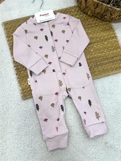 Ağaç Baskılı Fitilli Kız Bebek Tulum (3-6/6-9/9-12 Ay)