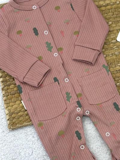 Ağaç Baskılı Fitilli Kız Bebek Tulum (3-6/6-9/9-12 Ay)